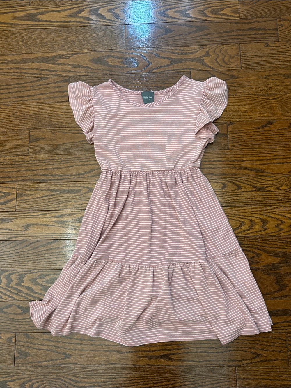Olivia Rae Pink & White Striped Flutter Sleeve Dress